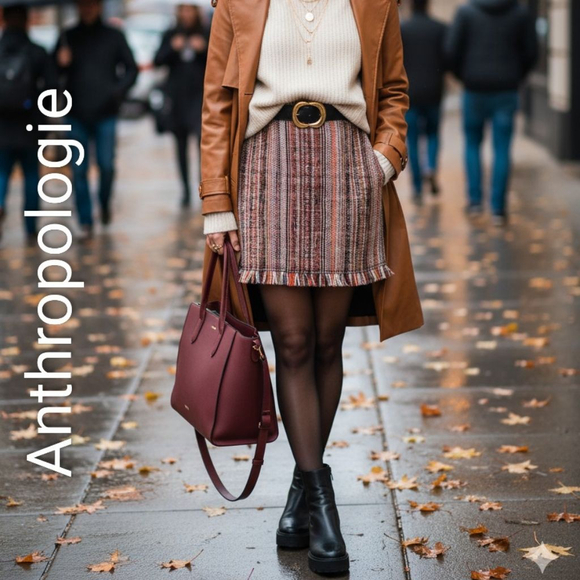 Women's Anthropologie Maeve Tweed Fringe Mini Skirt 0 Brown Orange striped - Picture 1 of 8